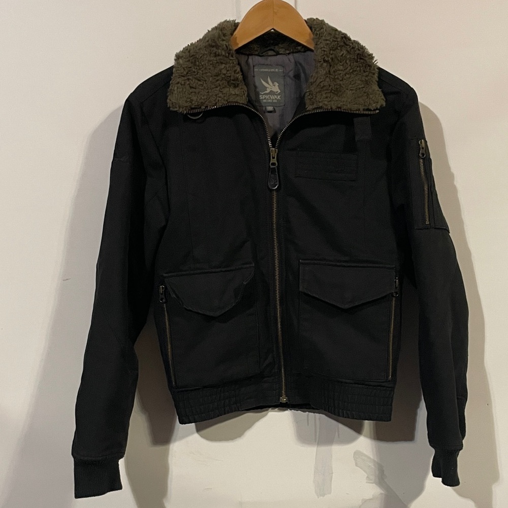 Spiewak Black Bomber Jacket with Olive Collar